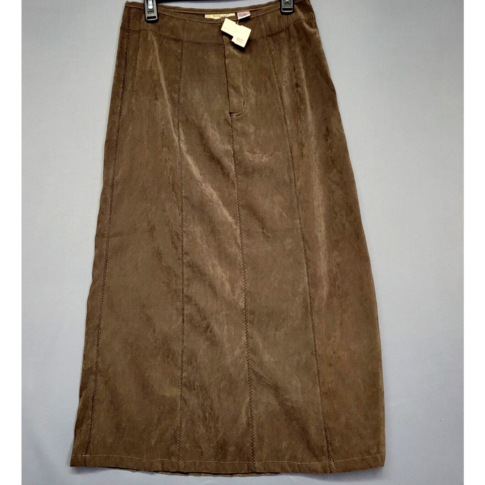 Wild Cat Maxi Skirt Boho Womens Medium Brown Zig Zag Trim Stitching‎ Zip Western